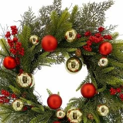 Deals 🔥 24" Red & Gold Ornament, Mixed Pine & Berry Wreath by Ashland® 🎁 -Christmas Shop 10674829 2