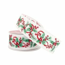 Deals 🌟 1.5" x 30ft. Faux Linen Wired Mistletoe & Holly Ribbon by Celebrate It® 🔔 Christmas 😀 -Christmas Shop 10695973 2
