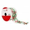 Outlet 🎉 2.5" x 20ft. Faux Linen Wired Holly & Mistletoe Ribbon by Celebrate It® 🎁 Christmas 🧨 -Christmas Shop 10696011 1