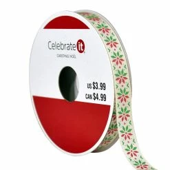 Promo 🔥 3/8" x 12ft. Poinsettia Ribbon by Celebrate It® 🎄 Christmas 😀
