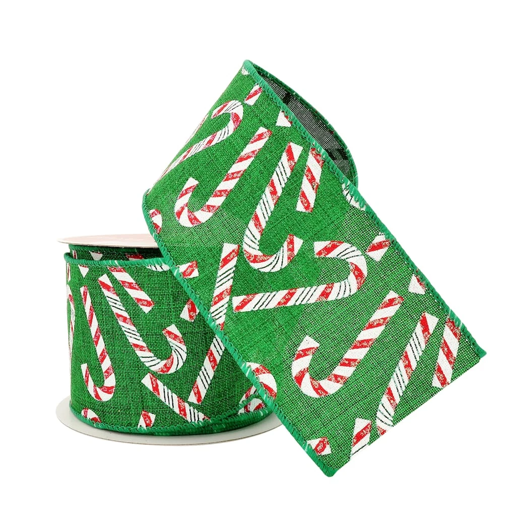 Deals π 2.5" x 20ft. Faux Linen Wired π¬ Candy Cane Ribbon by Celebrate It® π Christmas π 4 Deals π 2.5" x 20ft. Faux Linen Wired π¬ Candy Cane Ribbon by Celebrate It® π Christmas π - Image 2