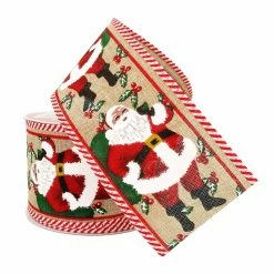 Best Sale 🛒 2.5" x 20ft. Wired Faux Linen Santa with Bag Ribbon by Celebrate It® ❄ Christmas 🤩 -Christmas Shop 10696036 2