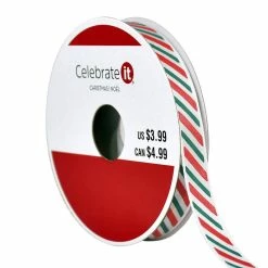 Promo 👏 3/8" x 4yd. Striped Ribbon by Celebrate It® 🎅 Christmas ✨