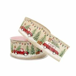 New 🧨 1.5" x 10yd. Faux Linen Wired Vintage Car Ribbon by Celebrate It® 🔔 Christmas 😉 -Christmas Shop 10696055 2