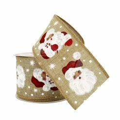New 🔥 2.5" x 20ft. Wired Faux Linen Santa Face Ribbon by Celebrate It® 🎄 Christmas 🎉 -Christmas Shop 10696062 2