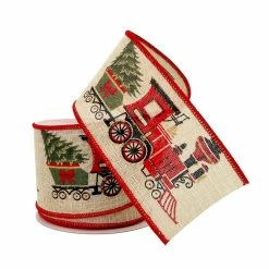 Promo 👏 2.5" x 20ft. Wired Faux Linen Train Ribbon by Celebrate It® 🎄 Christmas 🌟 -Christmas Shop 10696064 2