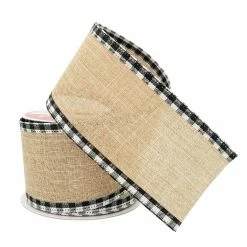 Promo 🛒 2.5" x 20ft. Wired Faux Linen with Gingham Edge Ribbon by Celebrate It® 🔔 Christmas 👏 -Christmas Shop 10696067 2