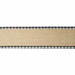 Promo 🛒 2.5" x 20ft. Wired Faux Linen with Gingham Edge Ribbon by Celebrate It® 🔔 Christmas 👏 -Christmas Shop 10696067 3