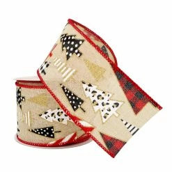 Best Pirce 🔔 2.5" x 20ft. Faux Linen Wired 🎁 Christmas Trees Ribbon by Celebrate It® 🎁 Christmas 💯 -Christmas Shop 10696070 2