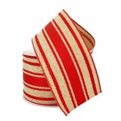 Hot Sale 🤩 2.5" x 20ft. Wired Faux Linen Striped Ribbon by Celebrate It® 🎅 Christmas ⌛ -Christmas Shop 10696078 2