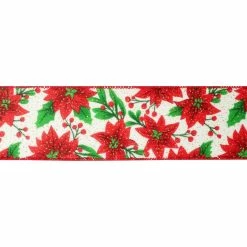 Discount ✨ 2.5" x 20ft. Wired Faux Linen Poinsettia Ribbon by Celebrate It® 🎅 Christmas 👏 -Christmas Shop 10696081 3
