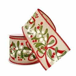 Best deal ⌛ 2.5" x 20ft. Faux Linen Wired Mistletoe Ribbon by Celebrate It® ❄ Christmas 💯 -Christmas Shop 10696087 2