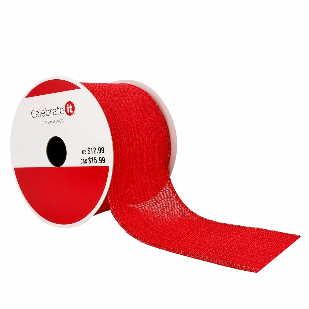Promo 𧨠2.5" x 20ft. Glitter Faux Linen Wired Ribbon by Celebrate It® β Christmas π 3 Promo 𧨠2.5" x 20ft. Glitter Faux Linen Wired Ribbon by Celebrate It® β Christmas π