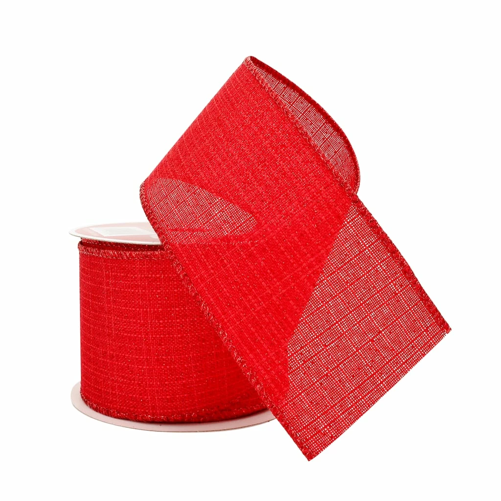 Promo 𧨠2.5" x 20ft. Glitter Faux Linen Wired Ribbon by Celebrate It® β Christmas π 4 Promo 𧨠2.5" x 20ft. Glitter Faux Linen Wired Ribbon by Celebrate It® β Christmas π - Image 2