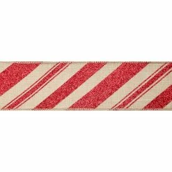 Outlet 🛒 2.5" x 20ft. Faux Linen Wired Stripes Ribbon by Celebrate It™ 🎅 Christmas ✨ -Christmas Shop 10696094 3