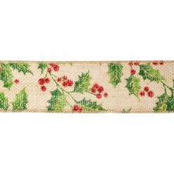 Best Pirce 😍 2.5" x 18ft. Jute Wired Holly Berry Ribbon by Celebrate It™ 🎄 Christmas ⭐ -Christmas Shop 10696097 3