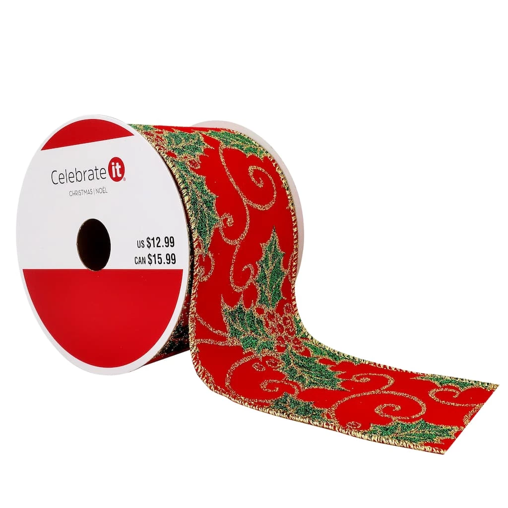 Best Sale βοΈ 2.5" x 20ft. Velvet Wired Holly Leaves Ribbon by Celebrate It™ π Christmas π₯° 3 Best Sale βοΈ 2.5" x 20ft. Velvet Wired Holly Leaves Ribbon by Celebrate It™ π Christmas π₯°