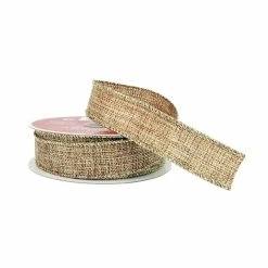 Promo 🤩 7/8" x 24ft. Faux Linen Wired Metallic Ribbon by Celebrate It™ 🎄 Christmas 💯 -Christmas Shop 10696108 2