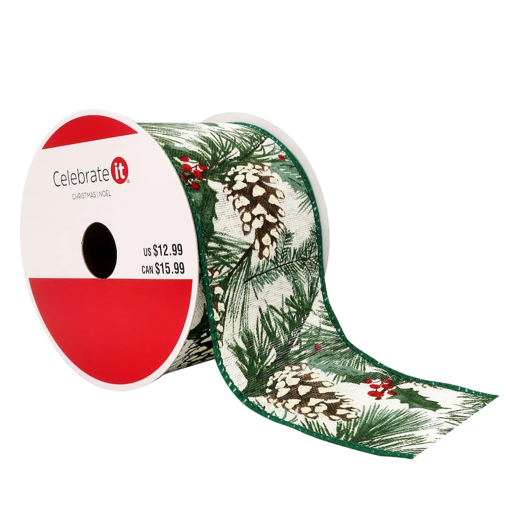 Discount π 2.5" x 20ft. Faux Linen Wired Pinecone Ribbon by Celebrate It™ π Christmas π₯ 3 Discount π 2.5" x 20ft. Faux Linen Wired Pinecone Ribbon by Celebrate It™ π Christmas π₯