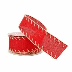 Budget 🥰 1.5" x 30ft. Faux Linen Wired Blanket Stitch Ribbon by Celebrate It™ 🔔 Christmas 😍 -Christmas Shop 10696119 2