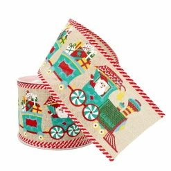 Promo 😀 2.5" x 20ft. Faux Linen Wired Santa Train Ribbon by Celebrate It™ 🎁 Christmas 😉 -Christmas Shop 10696120 2
