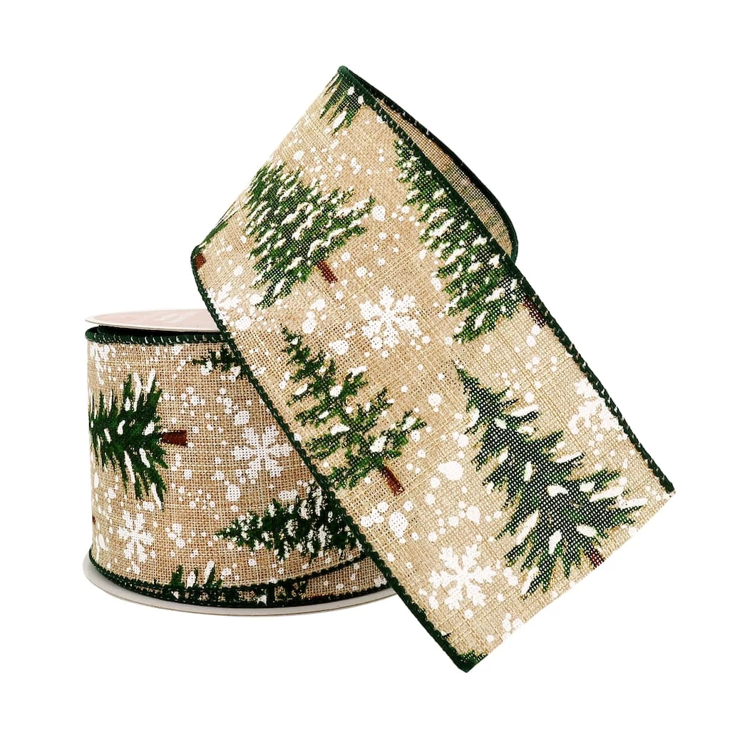 Wholesale β¨ 2.5" x 20ft. Faux Linen Wired Snow & Trees Ribbon by Celebrate It™ β Christmas π₯ 4 Wholesale β¨ 2.5" x 20ft. Faux Linen Wired Snow & Trees Ribbon by Celebrate It™ β Christmas π₯ - Image 2