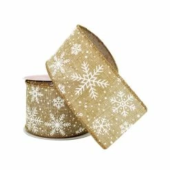Discount 👏 2.5" x 20ft. Faux Linen Wired Snowflake Ribbon by Celebrate It™ 🎁 Christmas 🎉 -Christmas Shop 10696141 2