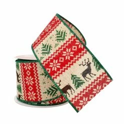 Best Pirce 🧨 2.5" x 20ft. Faux Linen Wired Deer & Trees Ribbon by Celebrate It™ 🎁 Christmas 🔔 -Christmas Shop 10696148 2