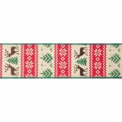 Best Pirce 🧨 2.5" x 20ft. Faux Linen Wired Deer & Trees Ribbon by Celebrate It™ 🎁 Christmas 🔔 -Christmas Shop 10696148 3
