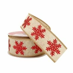 Cheap 🛒 1.5" x 30ft. Faux Linen Wired Snowflakes Ribbon by Celebrate It™ 🎄 Christmas 🌟 -Christmas Shop 10696184 2