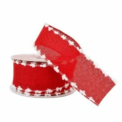 Budget 🤩 1.5" x 25ft. Faux Linen Wired Pom Edge Ribbon by Celebrate It™ ❄ Christmas 🤩 -Christmas Shop 10696189 2