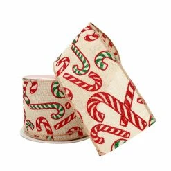 Promo π 2.5" x 20ft. Faux Linen Wired π¬ Candy Canes Ribbon by Celebrate It™ β Christmas β 6 Promo π 2.5" x 20ft. Faux Linen Wired π¬ Candy Canes Ribbon by Celebrate It™ β Christmas β -Christmas Shop 10696262 2