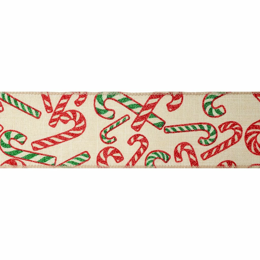 Promo π 2.5" x 20ft. Faux Linen Wired π¬ Candy Canes Ribbon by Celebrate It™ β Christmas β 5 Promo π 2.5" x 20ft. Faux Linen Wired π¬ Candy Canes Ribbon by Celebrate It™ β Christmas β - Image 3