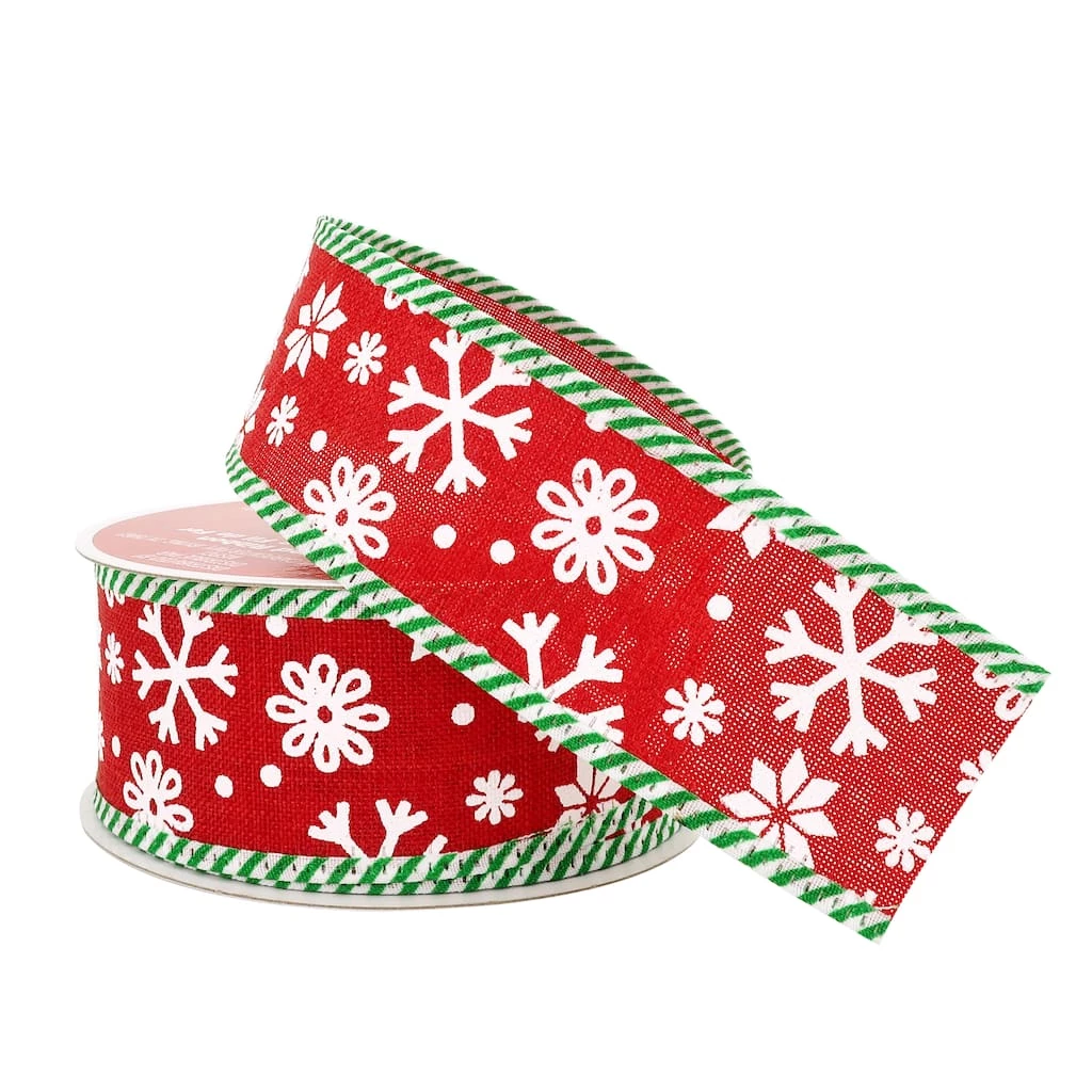 Wholesale π 1.5" x 30ft. Faux Linen Wired Snowflakes Ribbon by Celebrate It™ π Christmas π₯° 4 Wholesale π 1.5" x 30ft. Faux Linen Wired Snowflakes Ribbon by Celebrate It™ π Christmas π₯° - Image 2