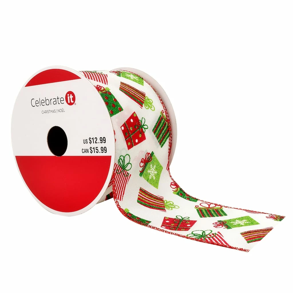 Wholesale π₯° 2.5" x 20ft. Taffeta Wired Gift Boxes Ribbon by Celebrate It™ π Christmas β 3 Wholesale π₯° 2.5" x 20ft. Taffeta Wired Gift Boxes Ribbon by Celebrate It™ π Christmas β