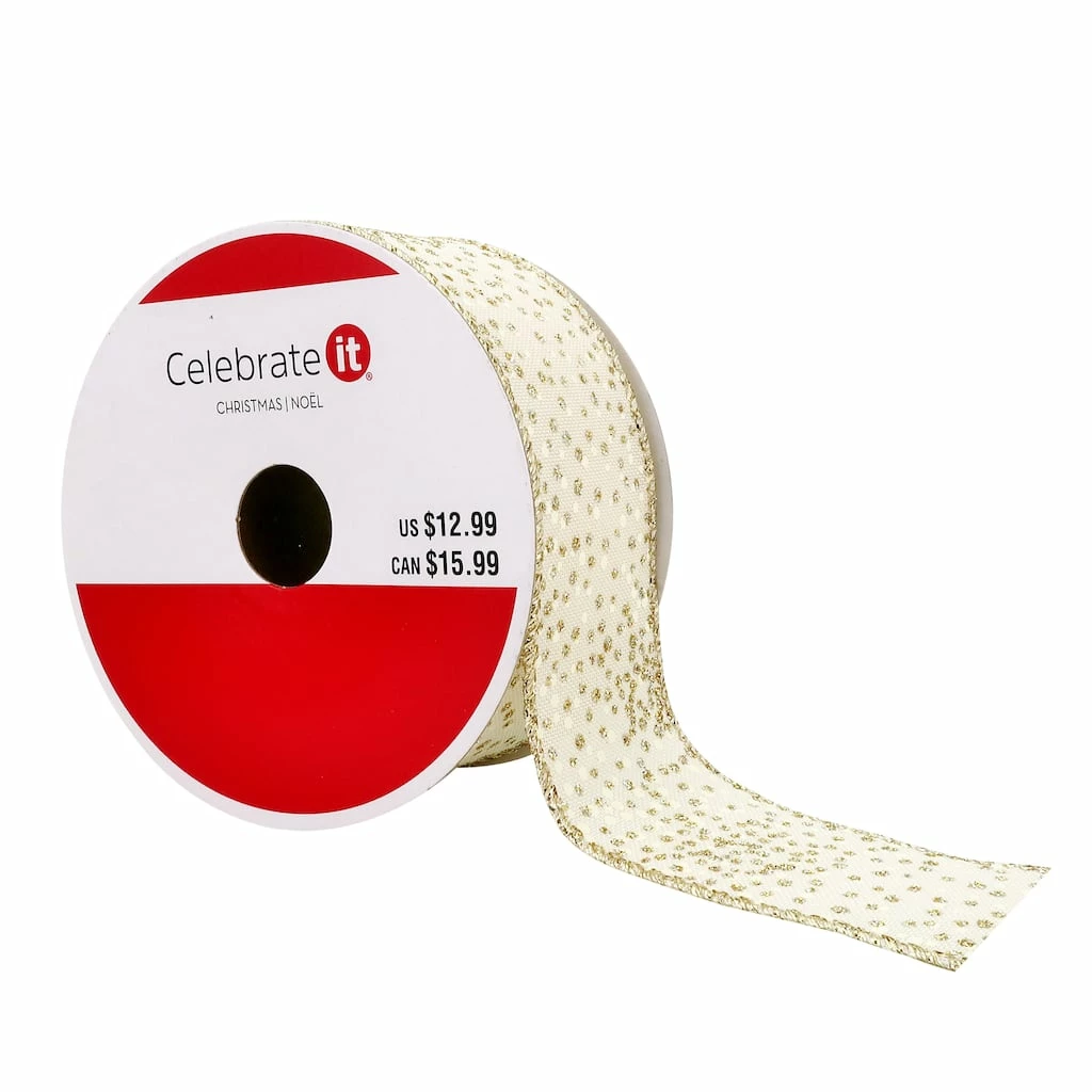 New π 1.5" x 30ft. Faux Linen Wired Dots Ribbon by Celebrate It™ π Christmas βοΈ 3 New π 1.5" x 30ft. Faux Linen Wired Dots Ribbon by Celebrate It™ π Christmas βοΈ