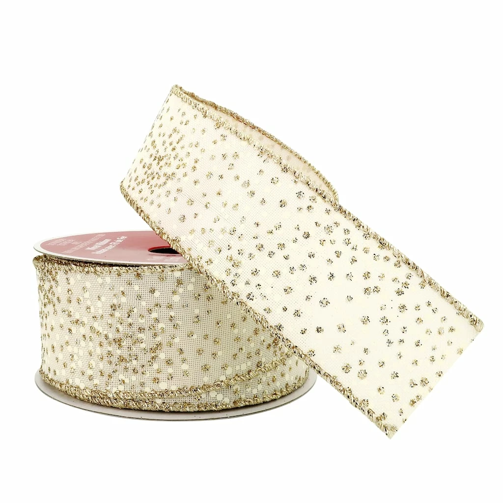 New π 1.5" x 30ft. Faux Linen Wired Dots Ribbon by Celebrate It™ π Christmas βοΈ 4 New π 1.5" x 30ft. Faux Linen Wired Dots Ribbon by Celebrate It™ π Christmas βοΈ - Image 2