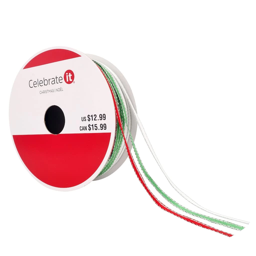 Budget π 1/8" x 108ft. Satin Metallic Edge Tri-Ribbon by Celebrate It™ π Christmas β€οΈ 3 Budget π 1/8" x 108ft. Satin Metallic Edge Tri-Ribbon by Celebrate It™ π Christmas β€οΈ