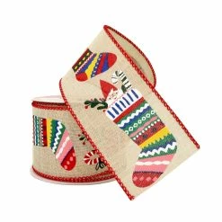 Best deal 👏 2.5" x 20ft. Faux Linen Wired Stockings Ribbon by Celebrate It™ 🎁 Christmas 🎁 -Christmas Shop 10696301 2