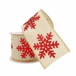 Flash Sale ⭐ 2.5" x 20ft. Faux Linen Wired Snowflake Ribbon by Celebrate It® ❄ Christmas ⌛ -Christmas Shop 10696315 2