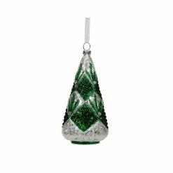 Outlet 🎁 Green & Silver Glass 🎁 Christmas Tree Ornament by Ashland® ⭐