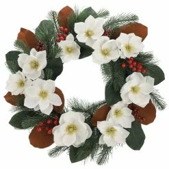 Brand new 🤩 24" White Magnolia, Red Berry & Pine Wreath by Ashland® 🧨