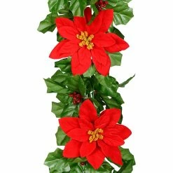 Discount 👍 6ft. Red Velvet Poinsettia & Berry Chain Garland by Ashland® 🛒