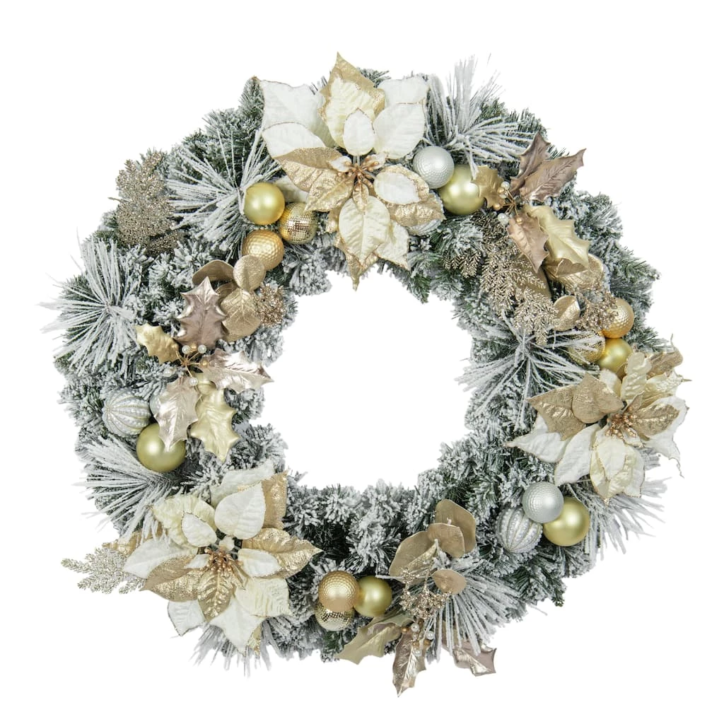 Budget π 30" Flocked Pine, Poinsettia, Ornament & Fern Wreath by Ashland® π 3 Budget π 30" Flocked Pine, Poinsettia, Ornament & Fern Wreath by Ashland® π