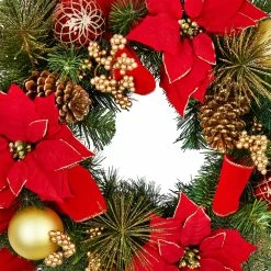 Deals 🥰 24" Red & Gold Poinsettia & Pinecone Wreath by Ashland® 😀 -Christmas Shop 10700002 2