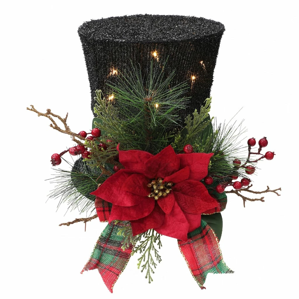 Budget π 10" Red & Black Tabletop Snowman Hat With Pine, Holly Berries & LED Lights by Ashland® π― 4 Budget π 10" Red & Black Tabletop Snowman Hat With Pine, Holly Berries & LED Lights by Ashland® π― - Image 2