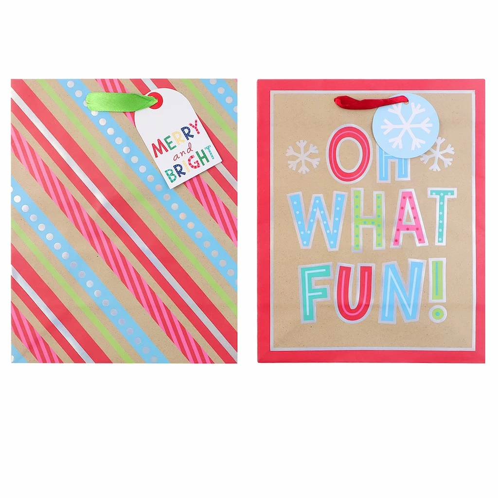 Deals ✔️ Medium Oh What Fun & Stripe Gift Bags, 2ct. by Celebrate It™ ❄ Christmas ⭐ 3 Deals ✔️ Medium Oh What Fun & Stripe Gift Bags, 2ct. by Celebrate It™ ❄ Christmas ⭐
