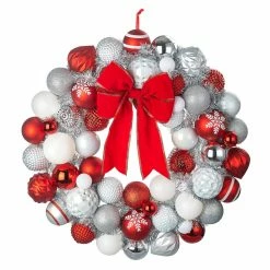 Promo 👏 23" Red & White Ball Ornament Wall Wreath by Ashland® 🥰