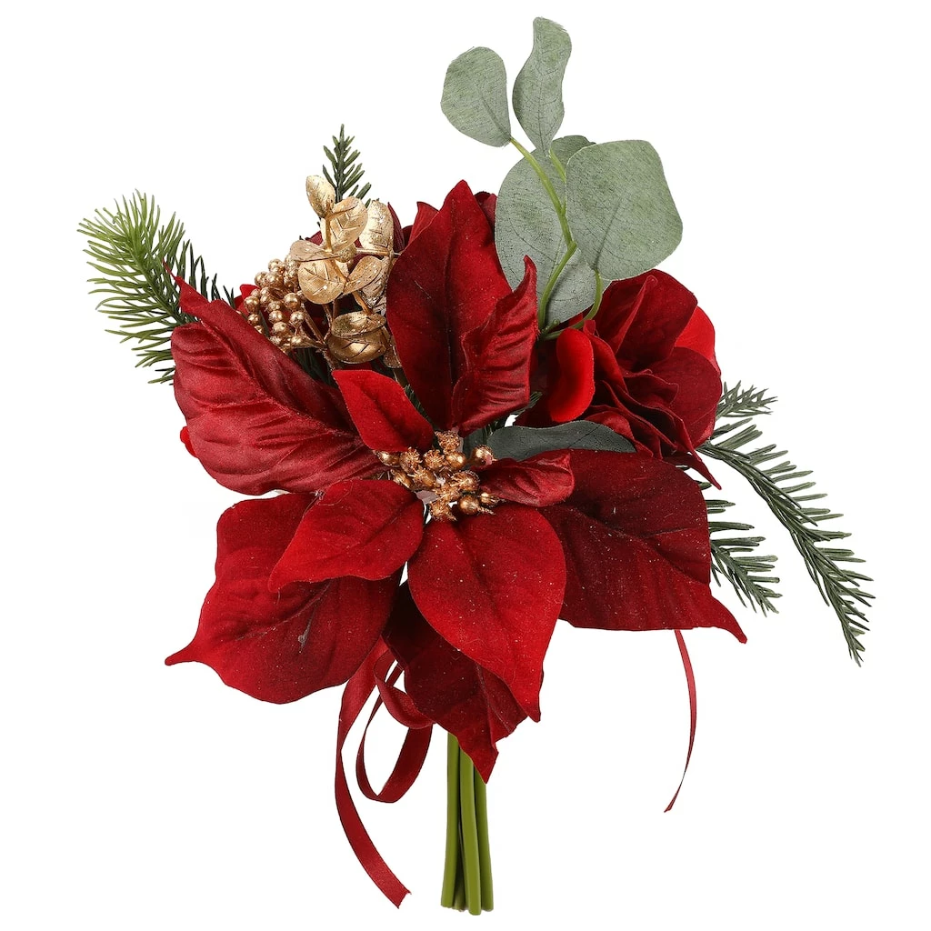 Budget π Dark Red Poinsettia, Rose & Eucalyptus Bundle by Ashland® β 3 Budget π Dark Red Poinsettia, Rose & Eucalyptus Bundle by Ashland® β