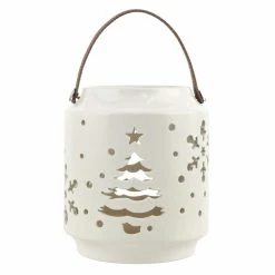 Flash Sale ⌛ 7" White 🔔 Christmas Tree & Snowflake Ceramic Tealight Lantern by Ashland® 🤩